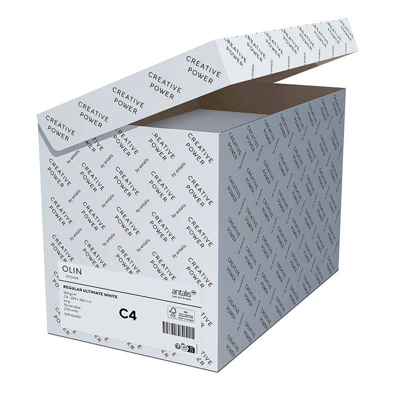 Olin Couvert C4 (324 × 229 mm), mit Fenster, selbstklebend (Optifix), weiss – 250 Stk.