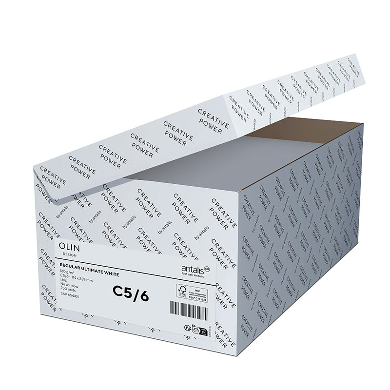 Olin Couvert C5 (229 × 162 mm), mit Fenster, haftklebend (Optifix), weiss (Bright White) – 500 Stk.