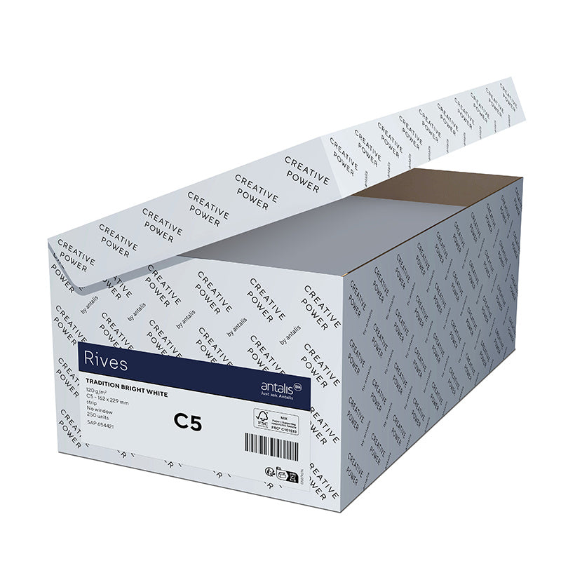 Rives Couvert C5/6, ohne Fenster, weiss, beidseitig Filz, Tradition – Rives – 250 Stk.