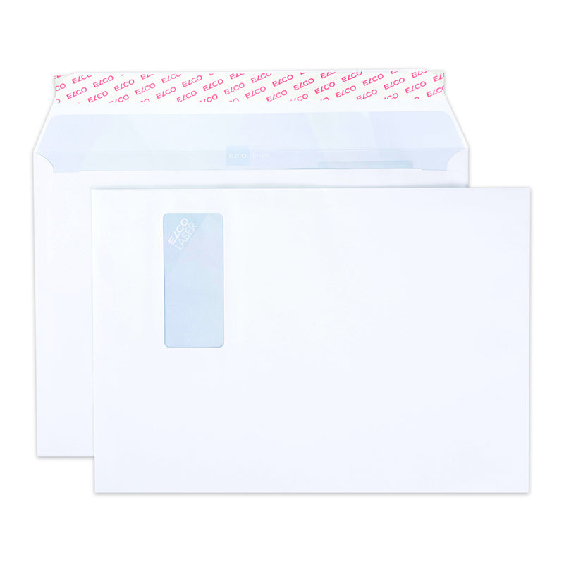 Elco Kuvert C4, Fenster links, hochweiss, 100 g/m², fensterfolie lasertauglich, mit innendruck – 250 Stk.