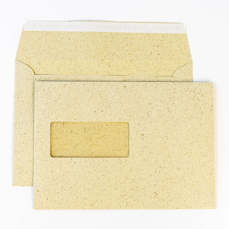 Graspapier Couvert C5 (229 × 162 mm), mit Fenster, haftklebend (Optifix), natur, 120 g/m² – 500 Stk.
