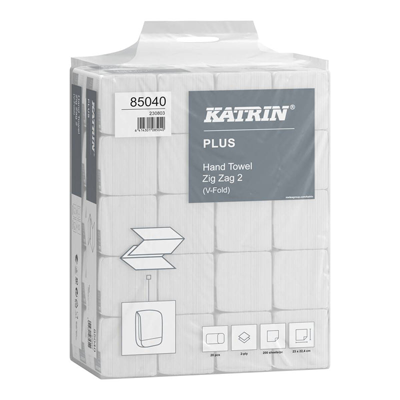 Katrin katrin Katrin Falthandtuch Plus Zig Zag 2 – V-Falz, 2-lagig, Zellstoff, Weiss, 224 × 230 mm – 72'000 Stück