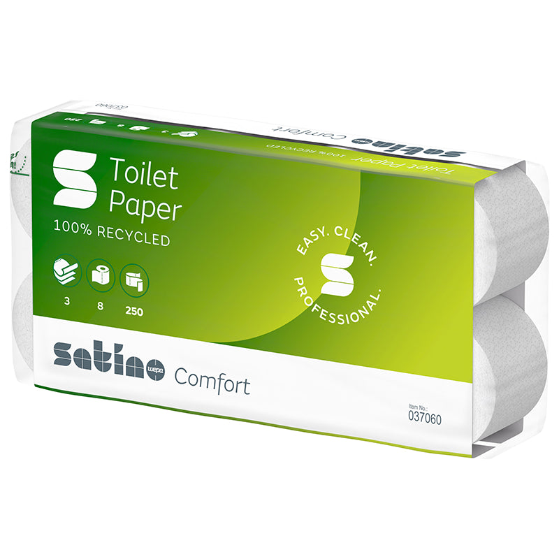 Satino satino Satino HiCycle Toilettenpapier – 3-lagig, Recycling, Blattgrösse 94 × 120 mm, 250 Blatt/Rolle