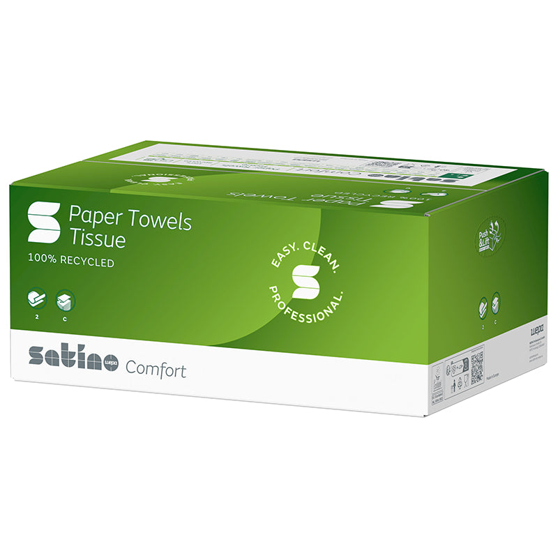 Satino satino Satino Falthandtuch Comfort – C-Falz, 2-lagig, Recycling-Zellstoff, weiss, 250 × 320 mm – 24'576 Stück