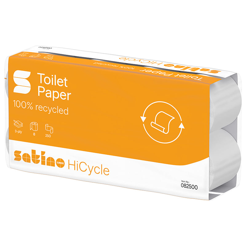 Satino satino Satino HiCycle Toilettenpapier – 3-lagig, Recycling, Blattgrösse 94 × 120 mm, 250 Blatt/Rolle – 648 Rollen