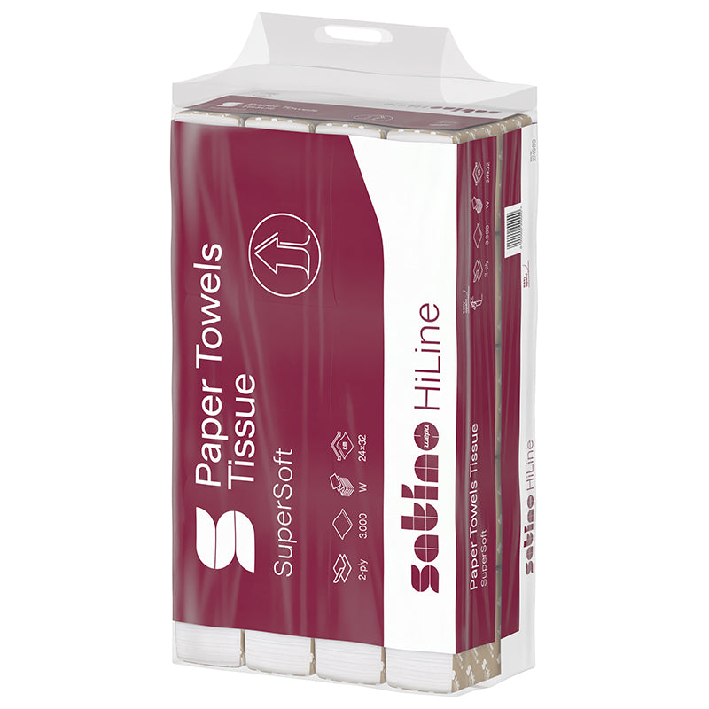 Satino – Falthandtücher W-Falz – 2-lagig, hochweiss, Zellstoff – 240 × 320 mm – Pack 48'000 Blatt – FSC