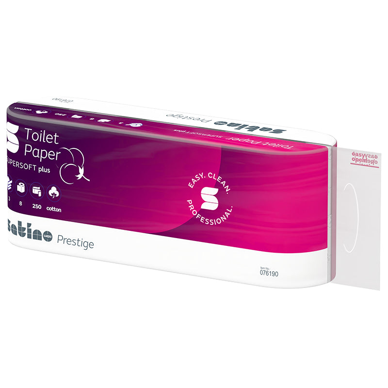 Satino satino Satino prestige Toilettenpapier – Zellstoff, 3-lagig, hochweiss, 250 Blatt/Rolle, 94 × 110 mm – 336 Rollen