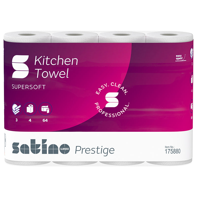 Satino satino Satino Handtuchrolle Prestige – 3-lagig, Frischfasermischung, Weiss, 260 mm × 0,22 m – 384 Rollen