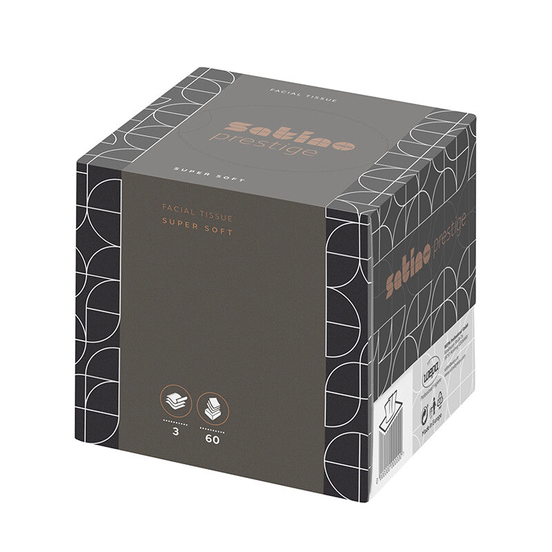 Satino satino Satino – Kosmetiktücher Prestige – Würfelbox, 3-lagig, Hochweiss, 100 % Zellstoff, 208 × 210 mm – 1080 Boxen