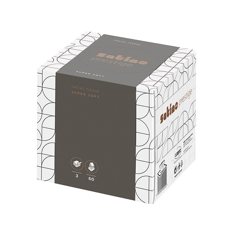 Satino satino Satino – Kosmetiktücher Prestige – Würfelbox, 3-lagig, Hochweiss, 100 % Zellstoff, 208 × 210 mm – 540 Boxen