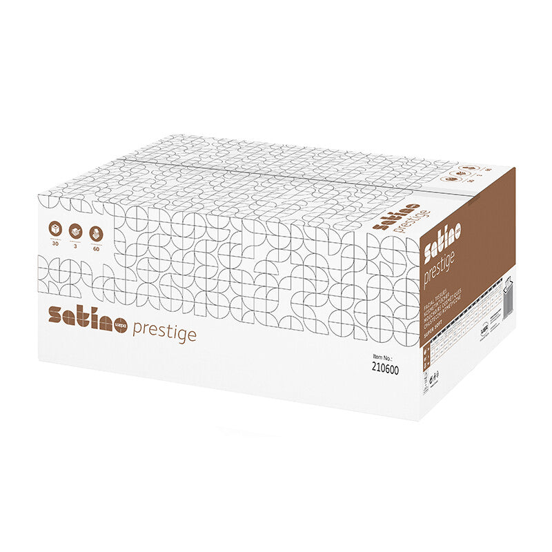 Satino satino Satino – Kosmetiktücher Prestige – Würfelbox, 3-lagig, Hochweiss, 100 % Zellstoff, 208 × 210 mm – 1080 Boxen