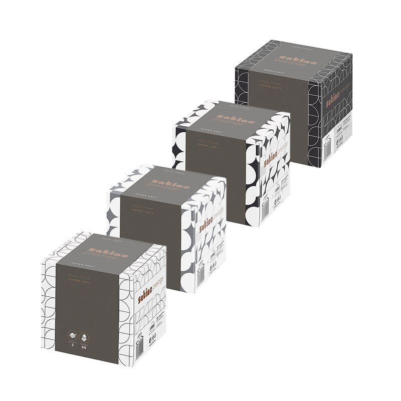Satino satino Satino – Kosmetiktücher Prestige – Würfelbox, 3-lagig, Hochweiss, 100 % Zellstoff, 208 × 210 mm – 540 Boxen