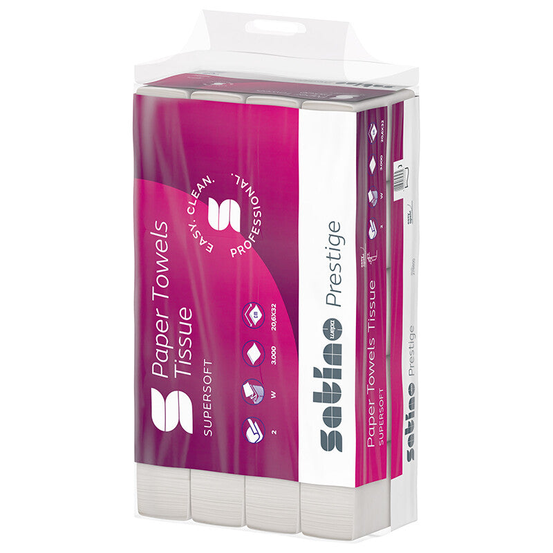 Satino satino Satino Falthandtuch Prestige – W-Falz, 2-lagig, Zellstoff, weiss, 206 × 320 mm – 30'000 Stk.