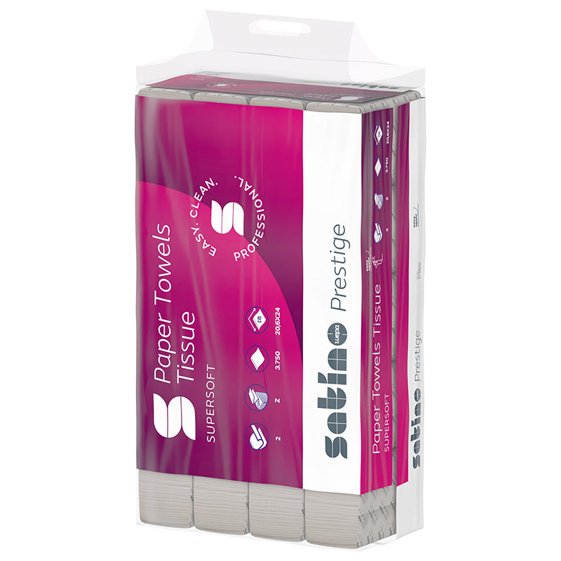 Satino satino Satino Falthandtuch Prestige – C-Falz, 2-lagig, Zellstoff, weiss, 230 × 320 mm, 80640 Stk.
