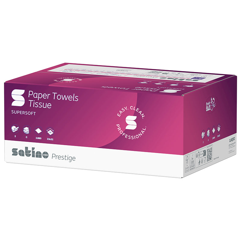 Satino satino Satino Falthandtuch Prestige – C-Falz, 2-lagig, Zellstoff, weiss, 230×320 mm, 20160 Stk.