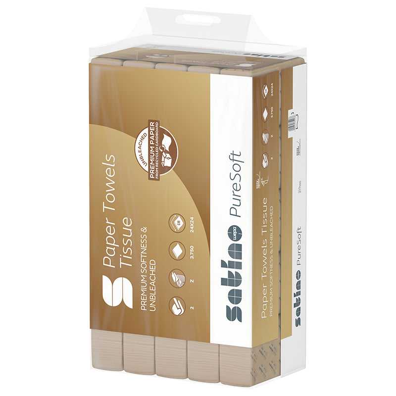 Satino satino Satino Falthandtuch PureSoft – Z-Falz, 2-lagig, Recycling-Zellstoff, Naturweiss, 240×240 mm – 30'000 Stk.