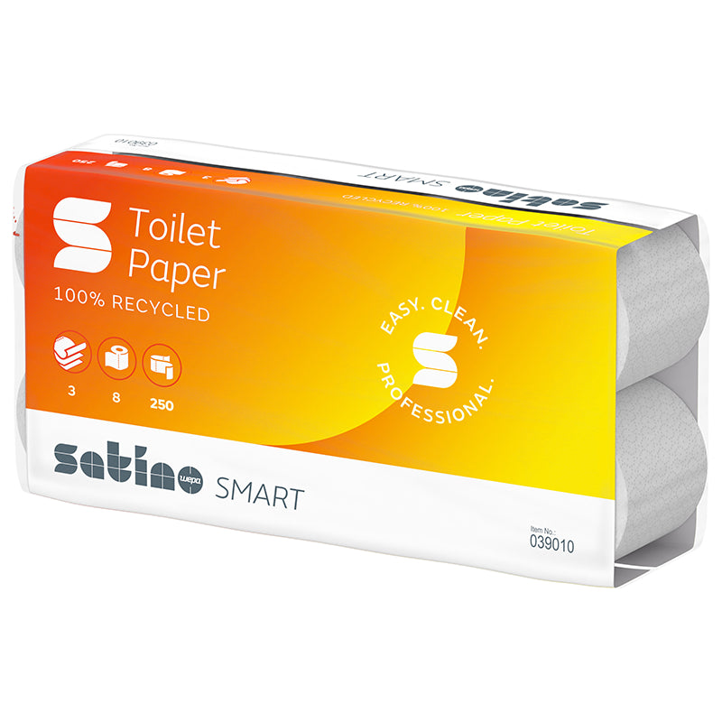 Satino satino Satino smart Toilettenpapier – Recycling, 2-lagig, weiss, 250 Blatt/Rolle, 94 × 110 mm – 1088 Rollen