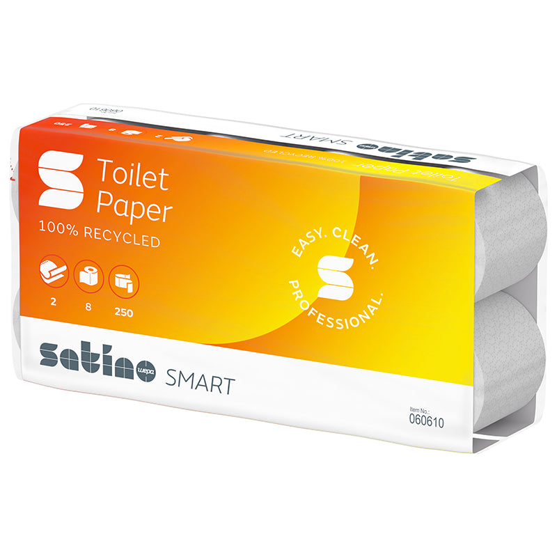 Satino satino Satino smart Toilettenpapier – Recycling, 2-lagig, weiss, 250 Blatt/Rolle, 94 × 110 mm – 1088 Rollen