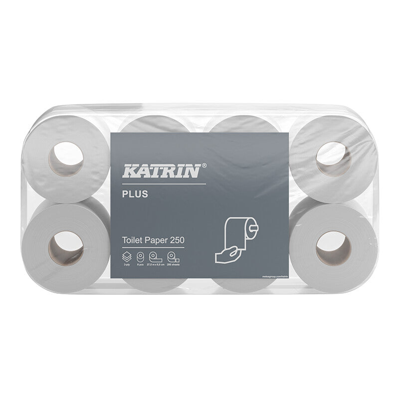 Katrin Plus Toilettenpapier – 4-lagig, Zellstoff, Blattgrösse 98 × 133 mm, 180 Blatt/Rolle – 1'400 Rollen