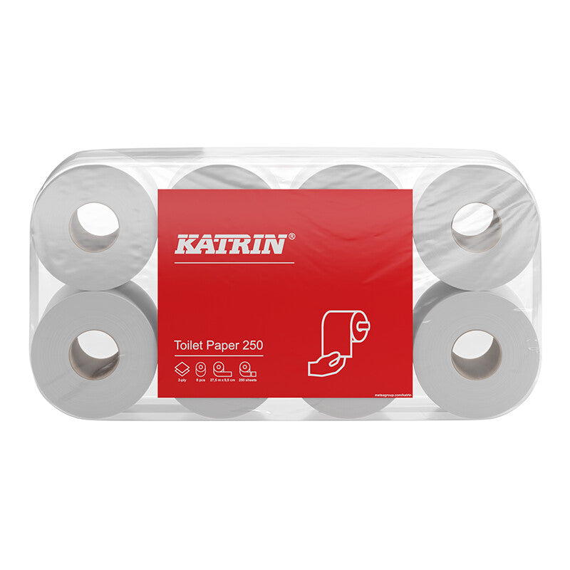 Katrin katrin Katrin Toilettenpapier – Recycling, 3-lagig, weiss, 250 Blatt/Rolle, 95 × 110 mm – 72 Rollen
