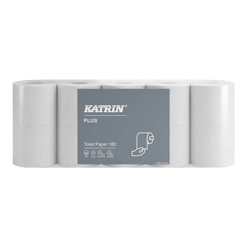 Katrin Plus Toilettenpapier – 4-lagig, Zellstoff, Blattgrösse 98 × 133 mm, 180 Blatt/Rolle – 1'400 Rollen