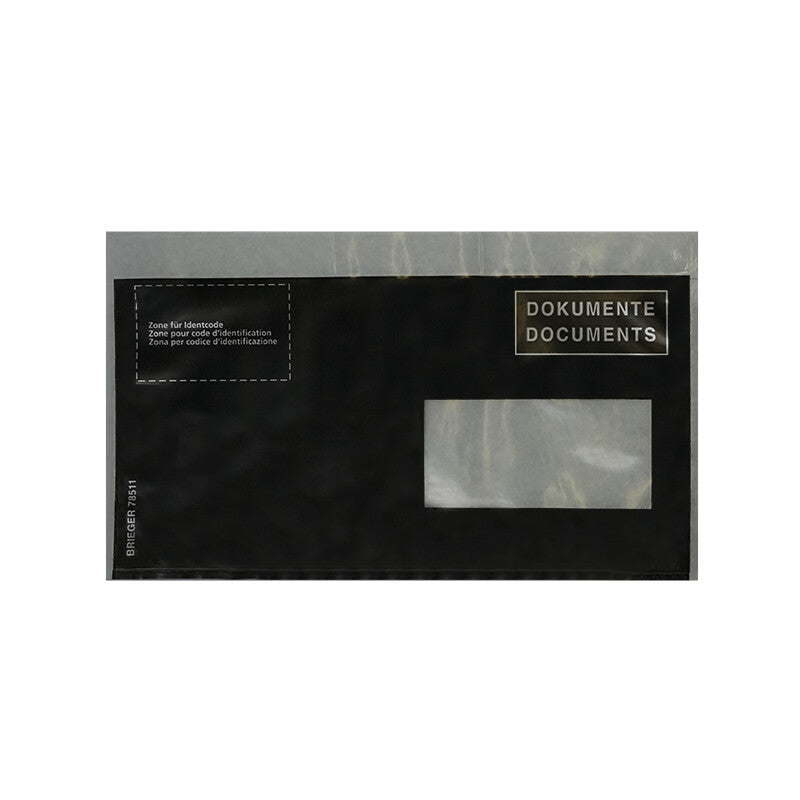Dokuline Dokumententasche – C6/5 (120 × 235 mm), Fenster rechts, bedruckt, schwarz – 250 Stück