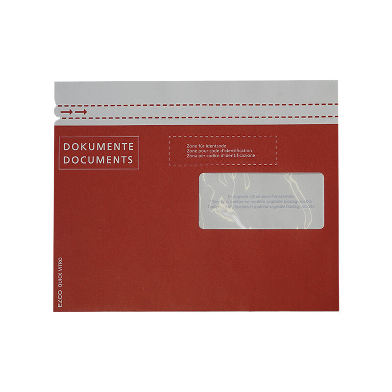 Elco quickvitropaper Elco Dokumententasche – C5 (154 × 229 mm), Fenster rechts, bedruckt, rot, Papier, selbstklebend – 250 Stück