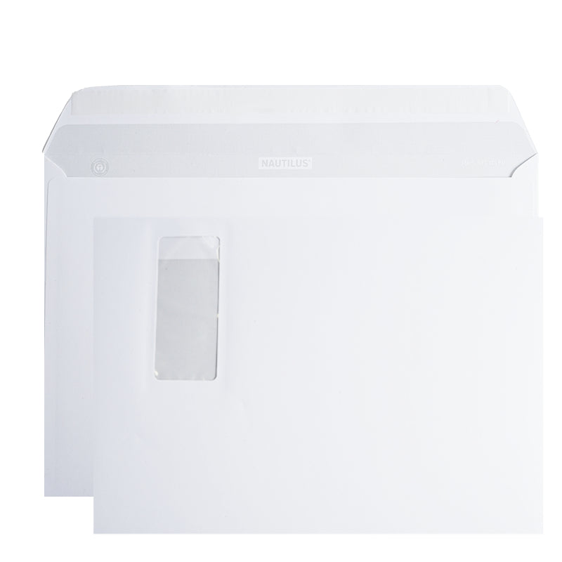 Nautilus Couvert C4, Fenster links, matt weiss, 120 g/m², Recyceltes Material, mit Innendruck – 250 Stk.