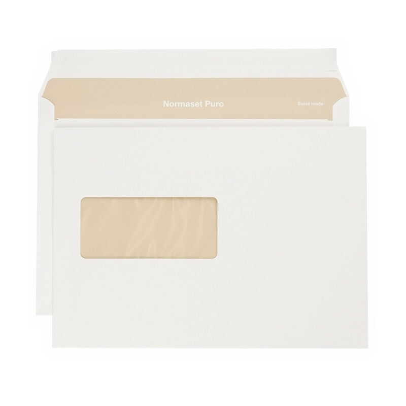 Normasetpuro/biotop3 Normaset Puro Couvert C5 (229 × 162 mm), mit Fenster, haftklebend (Optifix), naturweiss, Bio Top 3 – 500 Stk.