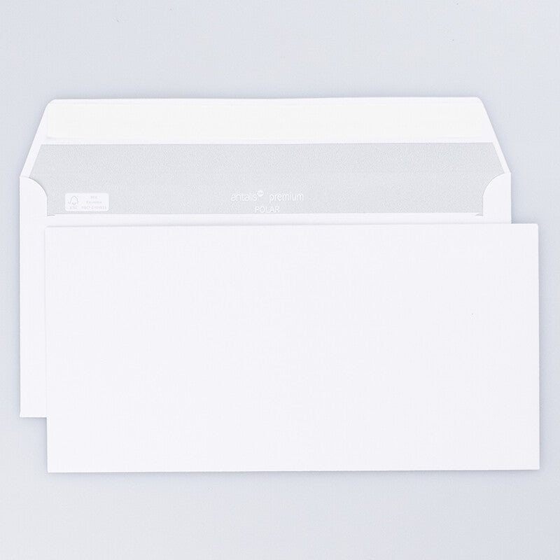Polar Couvert C6/5 (229 × 114 mm), mit Fenster, hochweiss, 100 g/m² – 500 Stk.