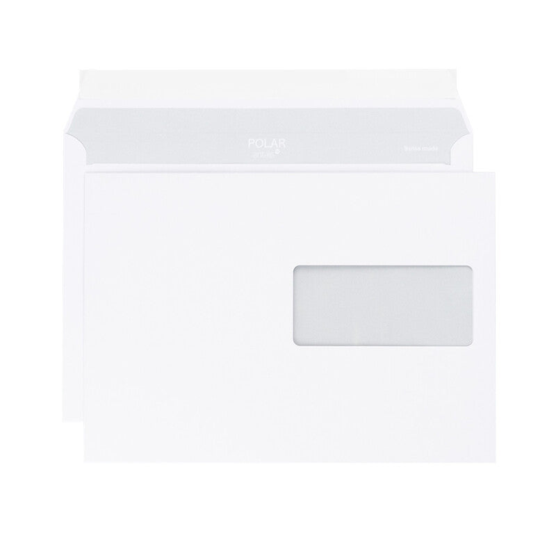 Polar Couvert C5, Fenster rechts, hochweiss, 100 g/m², grauer Innendruck – 500 Stk.