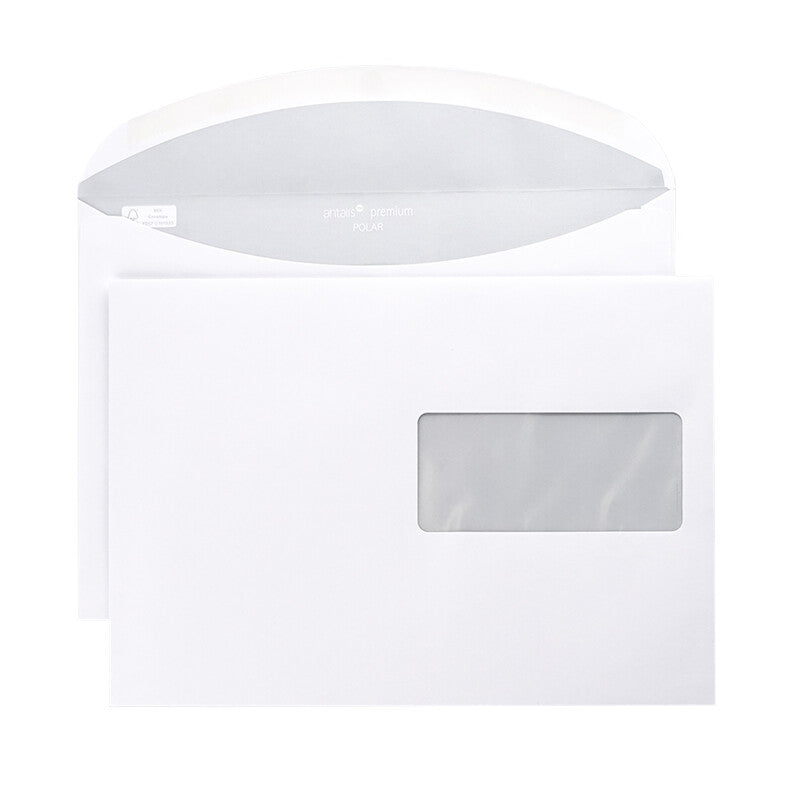 Polar Couvert C5, Fenster rechts, hochweiss, 100 g/m², mit Innendruck – 500 Stk.
