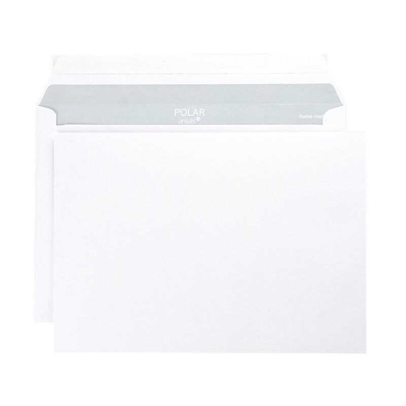 Polar Couvert 151 × 214 mm, ohne Fenster, hochweiss, 100 g/m², grauer Innendruck – 500 Stk.