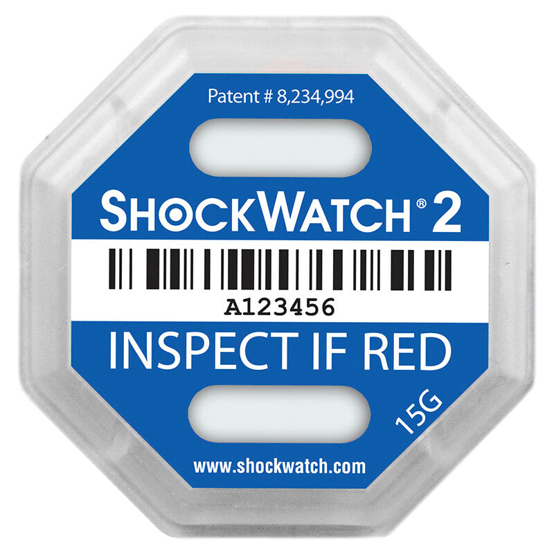 ShockWatch Stossindikator 2 – 43 × 43 × 6 mm – 15 g, 50 ms – blau – 100 Stück