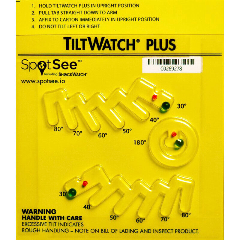 TiltWatch Kippindikator, PLUS – 117 × 117 × 8 mm – gelb – 50 Stück
