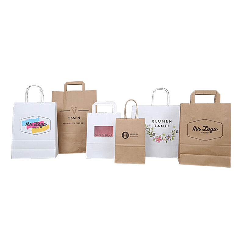 Papiertragetaschen Papiertragetasche mit Flachhenkel – 22 × 29 × 10 cm – Kraftpapier, 90 g/m² – Weiss – 200 Stk.