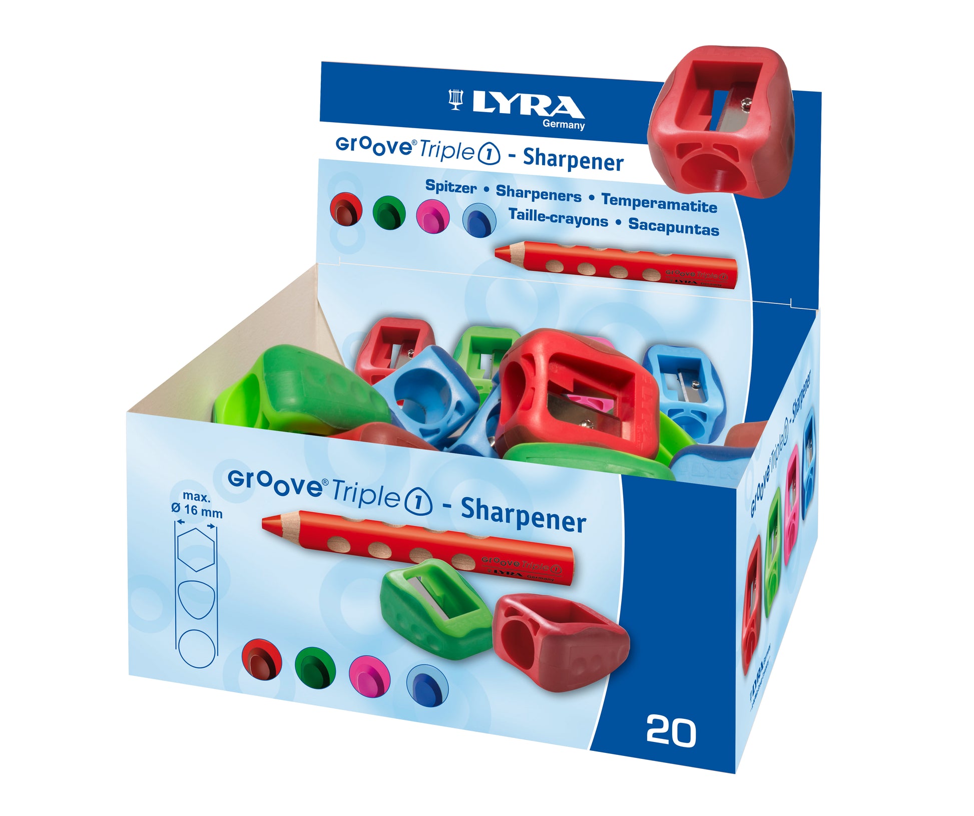 Lyra Groove Triple One Spitzer – für Ø 16,5 mm – Kunststoff – farbig sortiert – mit Klinge – 20er Display