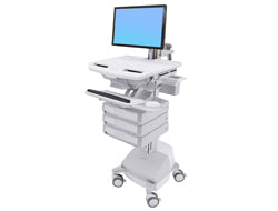 Ergotron StyleView SV44-1231-C – Computerwagen mit LCD-Arm, 3 Schubladen, mit SLA-Akku, bis 24", Grau/Weiss