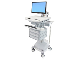 Ergotron StyleView SV44-1291-C – Computerwagen mit LCD-Arm, 9 Schubladen, mit SLA-Akku, bis 24,0", Grau/Weiss