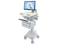 Ergotron StyleView SV44-1221-C – Computerwagen mit LCD-Arm, 2 Schubladen, mit SLA-Akku, bis 24", Grau/Weiss