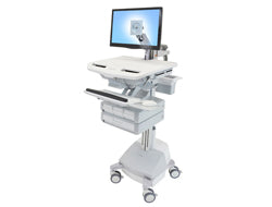 Ergotron StyleView SV44-1241-C – Computerwagen mit LCD-Arm, 4 Schubladen, mit SLA-Akku, bis 24", Grau/Weiss