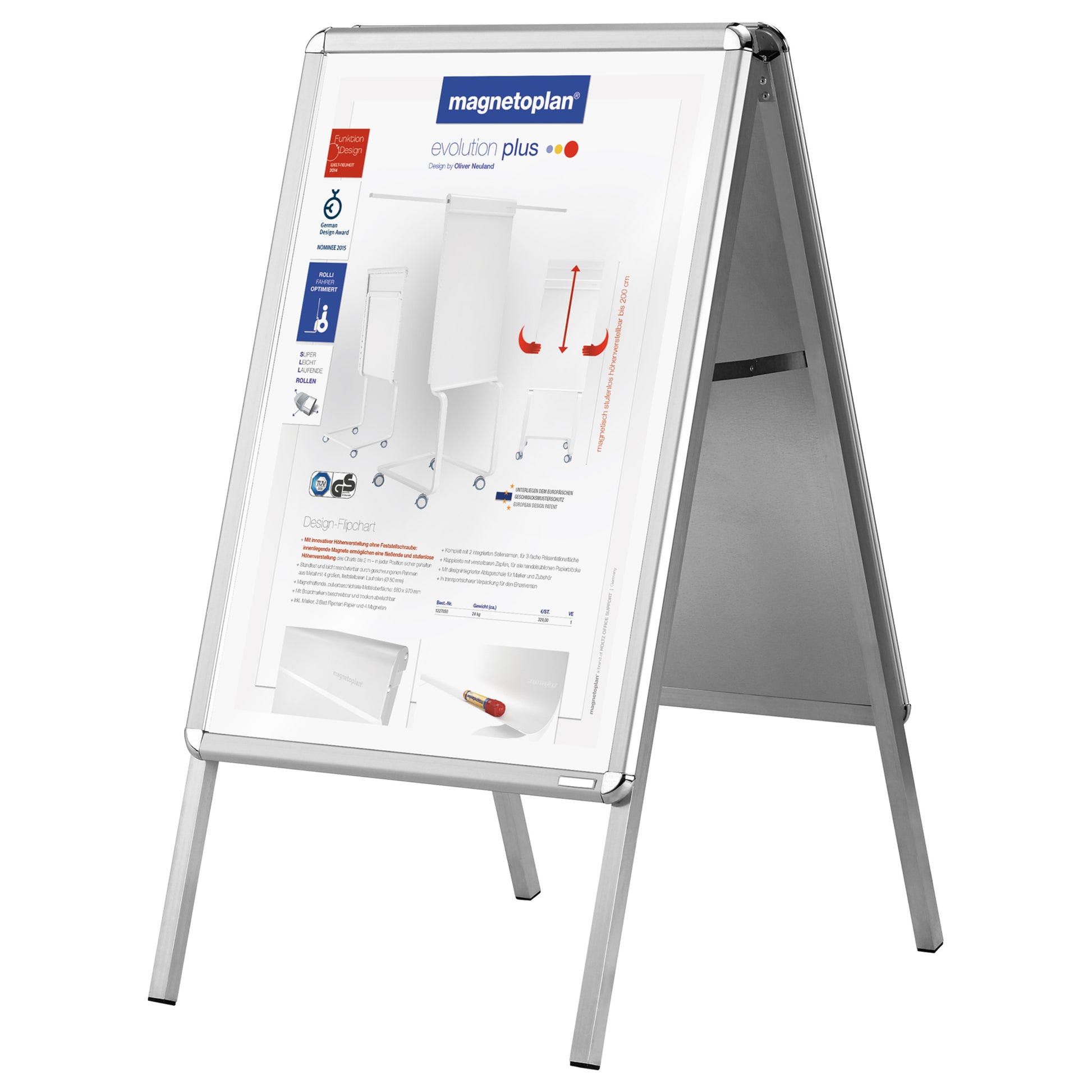 Magnetoplan Plakatständer A2 – zweiseitig, Klapprahmen, wetterfest – Aluminium – 00015