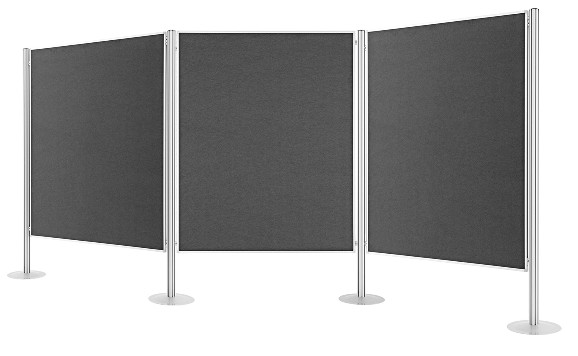 Magnetoplan Moderationswand – Filz, mit Standfüssen, doppelseitig – 390,5 × 180 cm – grau