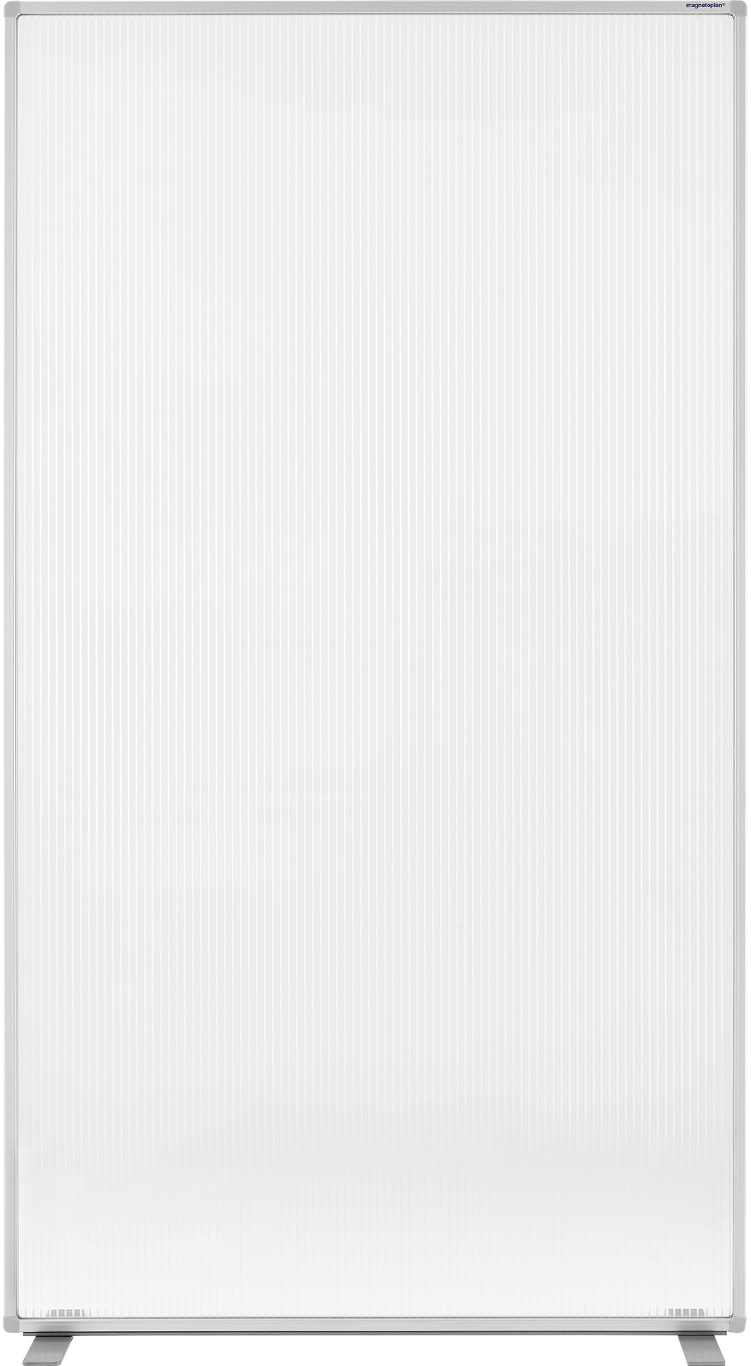 Magnetoplan Stellwand – 1'000 × 1'800 mm, Polycarbonat, Aluminiumrahmen, transparent, mit Standfüssen