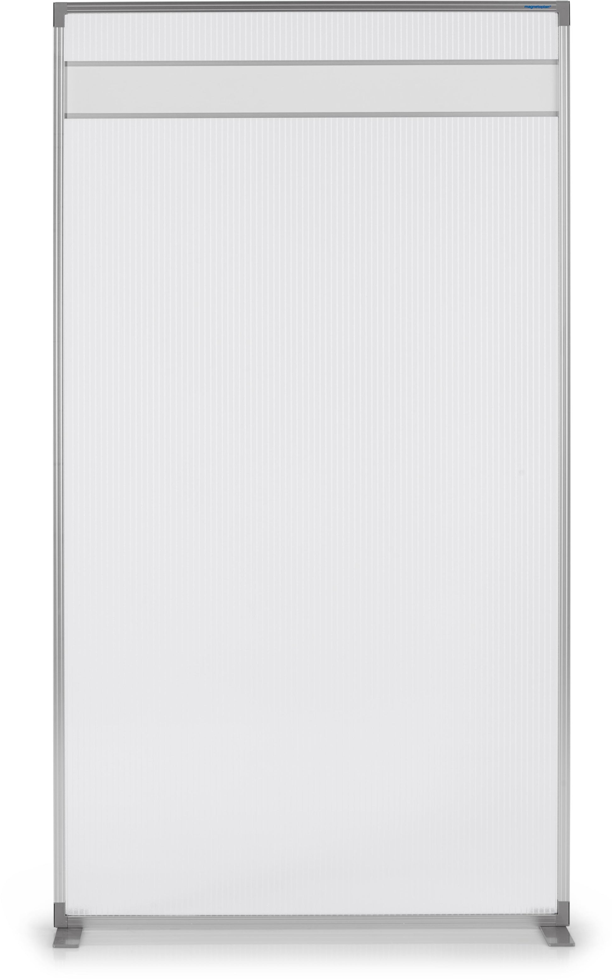 Magnetoplan Stellwand – 1000 × 1800 mm, Polycarbonat, Aluminiumrahmen, transparent, mit Standfüssen