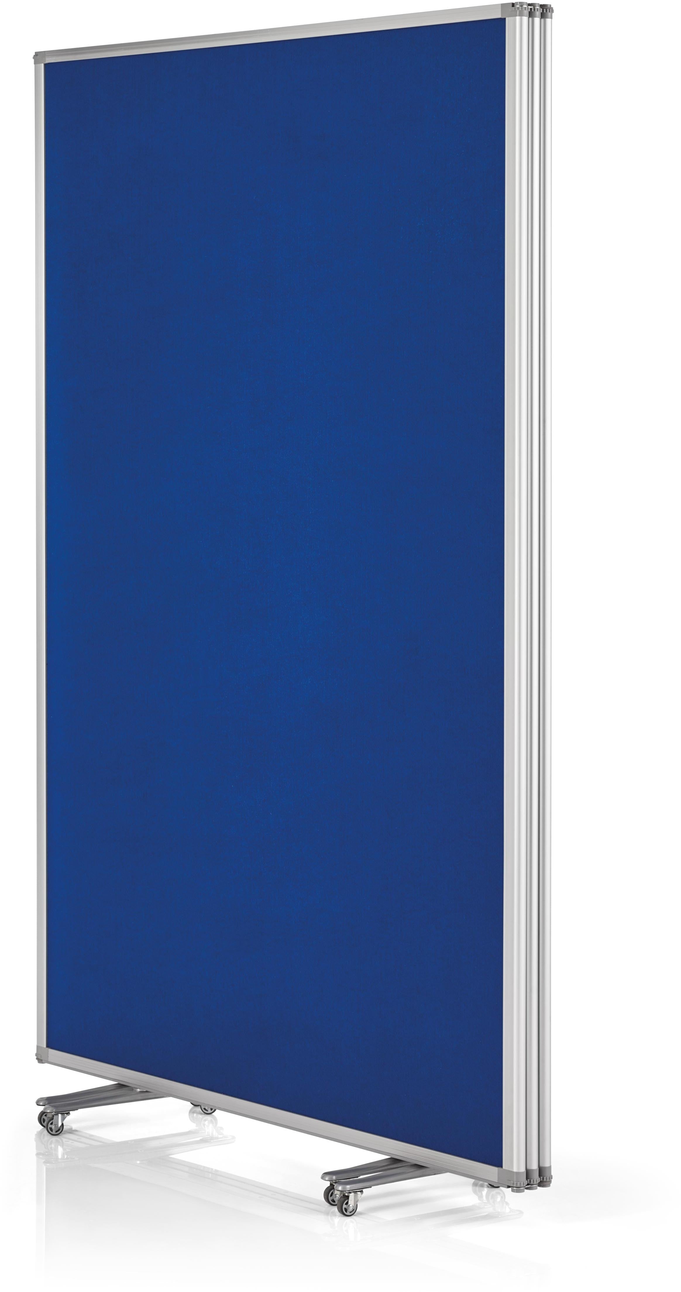 Magnetoplan Moderationswand 1112003 – Filz, mit Rollen, doppelseitig – 361 × 180 cm – Blau, Alurahmen