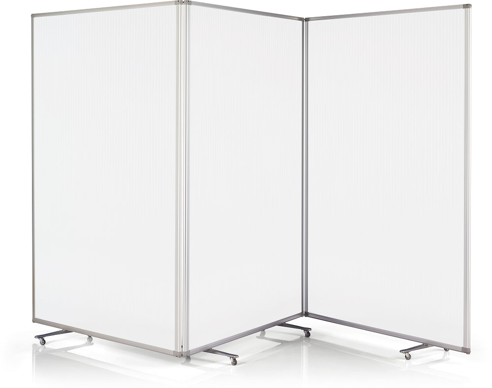 Magnetoplan Stellwand – 3'610 × 1'800 mm, Polycarbonat, transparent, mit Rollen, faltbar