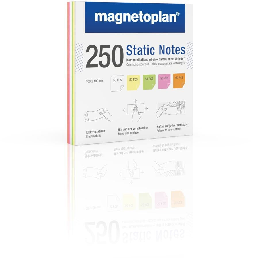 Magnetoplan Elektrostatische Haftnotizen – 103 × 103 mm – sortiert, 250 Stück
