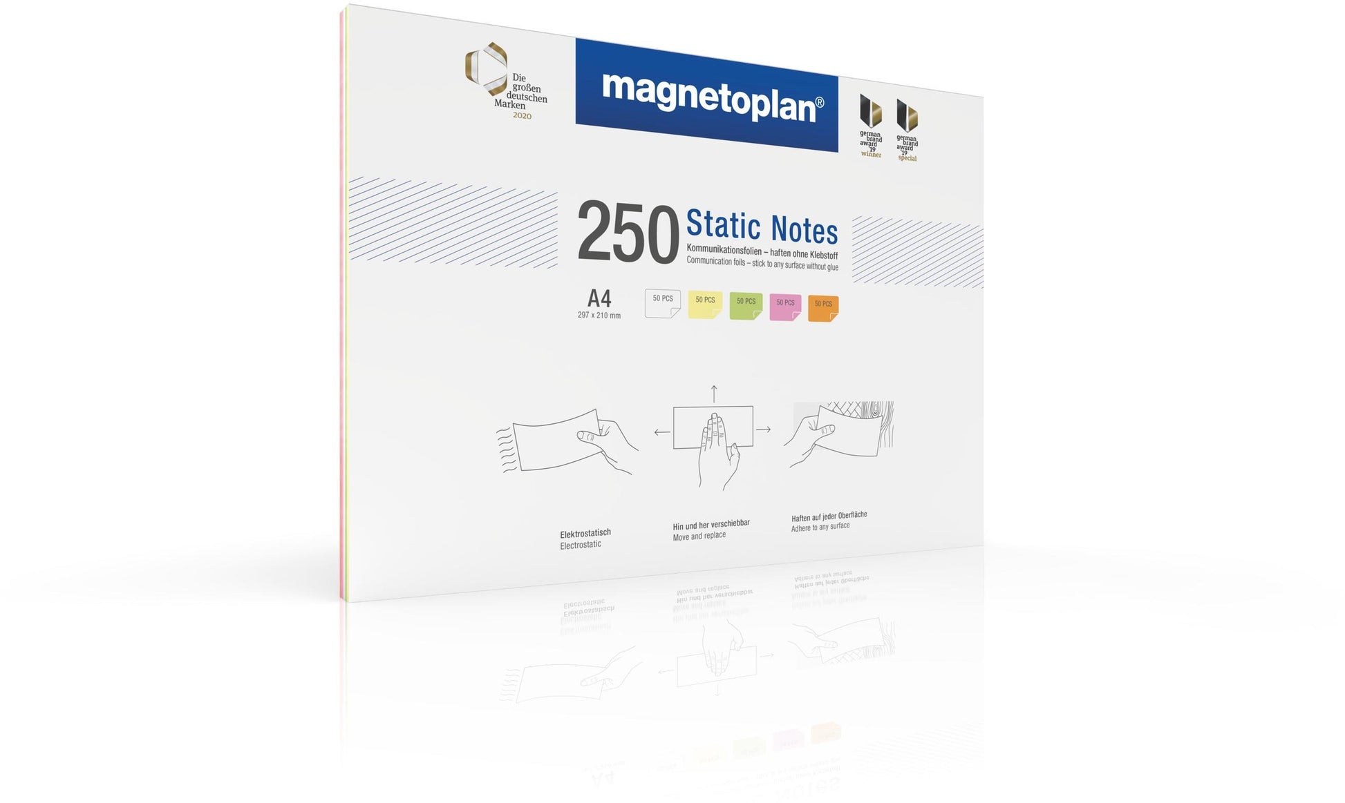 Magnetoplan Elektrostatische Haftnotizen – 209 × 300 mm – sortiert, 250 Stück