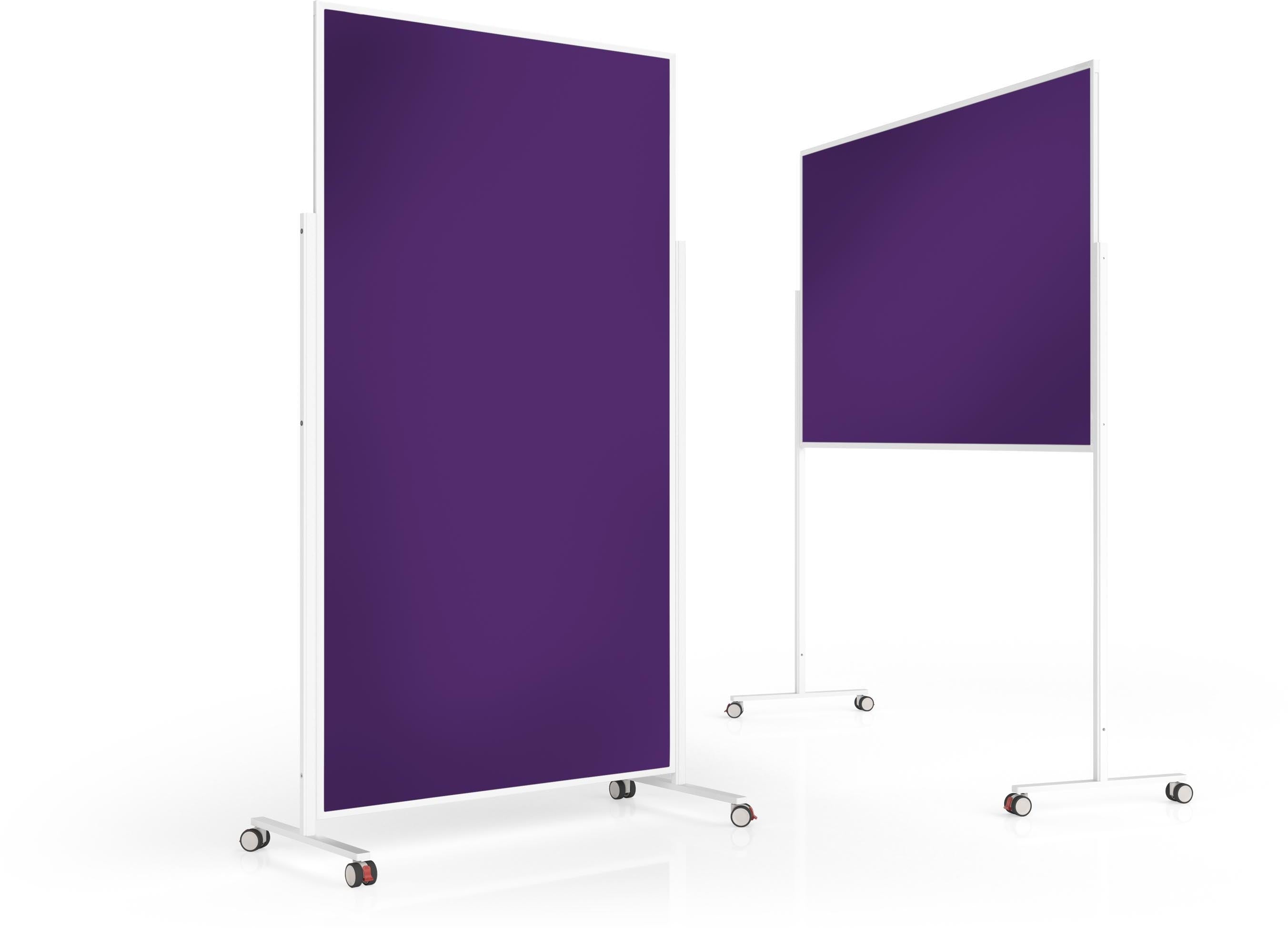 Magnetoplan Moderationswand VarioPin – Filz, mit Rollen – 105 × 184 cm – Violett, Alurahmen